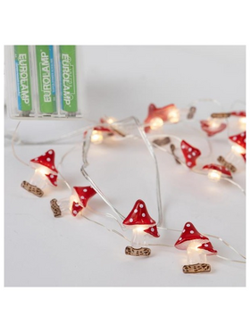 Σειρα 20 led με Διακοσμητικα Ακρυλικα Μανιταρια, Μπαταριας 3χαα, Timer, Θερμο Λευκο Led, Χαλκινο Καλωδιο, Προεκταση Παροχης 30cm, Ip20