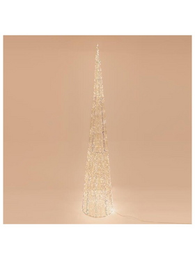 Κωνος Φωτιζομενος Ιριδιζων 210cm, 2400 Led, 31v Μετασχηματιστη, Timer, Ασημι Χαλκινο Καλωδιο, Θερμο Λευκο Led, Προεκταση Παροχης 5m, Ip44