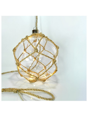 Μπαλα Γυαλινη, με Σχοινι, Μετασχηματιστη, 10 Θερμα Λευκα Led, Φ15cm, Ip20