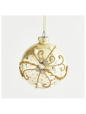 Γυαλινη Μπαλα, Χρυση με Σχεδιο , σετ 4τμχ, 8cm