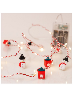 Σειρα, 20 Mini Led, Χιονανθρωπος & Κουτι Δωρου, Μπαταριας 3xaa, Χρονοδιακοπτη, Κοκκινο & Λευκο Χαλκινο Καλωδιο, Θερμο Λευκο Led, ανα 10cm, Προεκταση Παροχης 30cm, Ip20