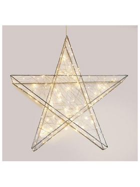 Αστερι Φωτιζομενο 110cm, 480 Led, 4,5v Μετασχηματιστη, Timer, Ασημι Μεταλλικος Σκελετος, Ασημι Χαλκινο Καλωδιο, Θερμο Λευκο Led, Προεκταση Παροχης 5m, Ip44