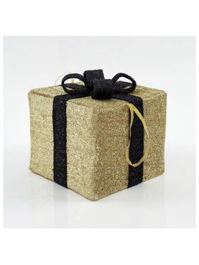 Κουτι Δωρου Υφασματινο, Χρυσο με Μαυρη Κορδελα, 30cm