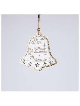 Ξυλινο Στολιδι Καμπανουλα, Λευκο με Χρυσο, 0.7x12.5x13cm