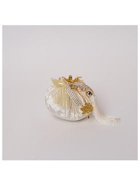 Ροδι, Βελουδινο, Μπεζ, με Χρυσες Λεπτομερειες, 10cm