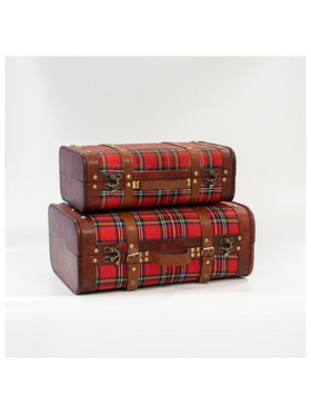 Υφασματινη Βαλιτσα, Κοκκινο Καρο, σετ 2 Τμχ, 42x28,3x17,5cm και 36x22,5x13,2cm