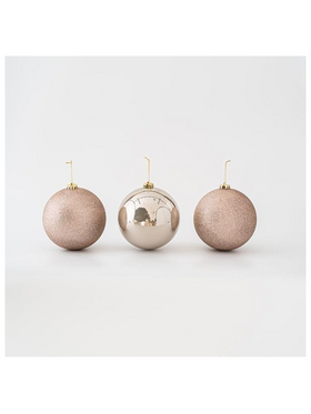 Πλαστικη Μπαλα, Σαμπανι-Ροζ, Γυαλιστερη και Glitter, σετ 3τμχ, 15cm