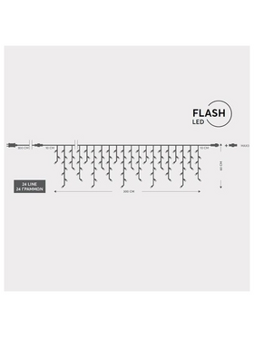 Βροχη,144 led 3mm,36v,επεκτ ωσ 3,μετασχημ/στη,προεκτ Παροχης 300cm,διαφ Καλωδιο,θερμο Λευκο Led,24 Λευκα Flash Led,300x60cm (5/7/5/7), Ιρ44