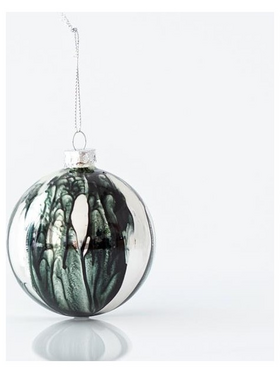 Γυαλινη Μπαλα, Ασημι, με Μαυρα Σχεδια, σετ 4τμχ, 8cm