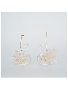 Ακρυλικος Κυκνος, Διαφανος, με Απαλο Χρυσο Glitter, 2 Σχεδια, 9x10cm, Τιμη ανα τμχ