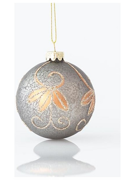 Γυαλινη Μπαλα, Γκρι, με Σαμπανι Σχεδια, σετ 4τμχ, 8cm