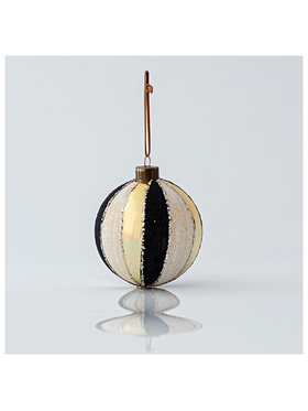 Γυαλινη Μπαλα, Τριχρωμη, Λευκη-Χρυση-Μαυρη, σετ 4τμχ, 10cm