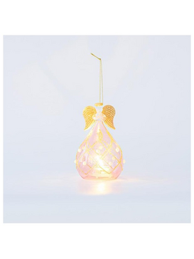 Γυαλινο Κηροπηγιο, Αγγελος, Ροζ, 9x20cm