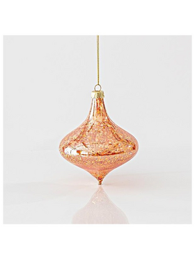 Γυαλινο Στολιδι, Κρεμμυδι, Κεχριμπαρι, με Πουλιες στο Εσωτερικο Του, σετ 4τμχ, 10x11,5cm