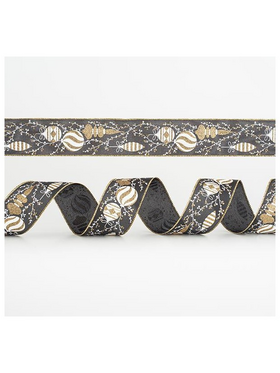 Κορδελα Μαυρη, με Λευκα και Χρυσα Στολιδια, 6,35cm, 10y