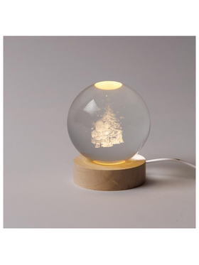 Φωτιζομενη Μπαλα 8cm, Χριστουγεννιατικη Σχεδιο, Αγιος Βασιλης με Χριστουγεννιατικο Δεντρο, Usb, 6 Θερμα Λευκα smd Led, Bαση 7cm, Προεκταση Παροχης 70cm, Ip20