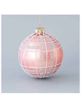 Γυαλινη Μπαλα, ροζ Ματ, με Ασημι Glitter, σετ 4τμχ, 10cm