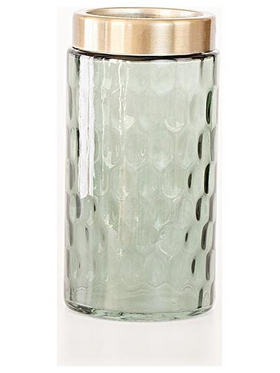 Γυαλινο Βαζο, Πρασινο, με Χρυσο, 10x11x22cm