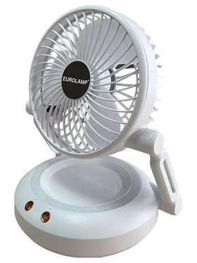 Ανεμιστηρας Γραφειου-Επιτοιχος  Αναδιπλουμενος Επαναφορτιζομενος με led φωσ και Περιστροφη φ16 Λευκος