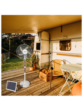 Ανεμιστηρας Ορθοστατης Λευκος φ45 15w Επαναφορτιζομενος με Ηλιακο Πανελ