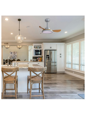 Ανεμιστηρας Οροφης Γκρι και Ξυλο με led φωσ και Κοντρολ Φ107 dc 35w