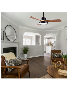 Ανεμιστηρας Οροφης Μαυρο και Ξυλο με led φωσ και Κοντρολ Φ122 dc 35w