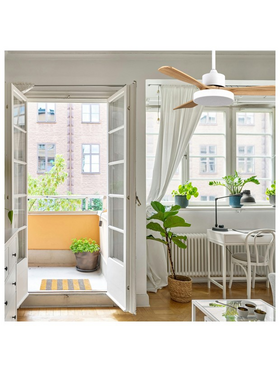 Ανεμιστηρας Οροφης Λευκο και Ξυλο με led φωσ και Κοντρολ Φ122 dc 35w