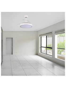 Ανεμιστηρας Οροφης Λευκος-Νικελ με Ανοιγοκλειομενες Φτερωτεσ,led φωσ και Κοντρολ Φ107 32w dc Moteρ