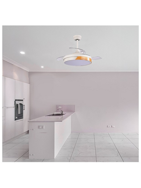 Ανεμιστηρας Οροφης Λευκος με Ανοιγοκλειομενες Φτερωτες Φ107 Ηχειο Bluetooth led φωσ και Κοντρολ  32w dc Moteρ