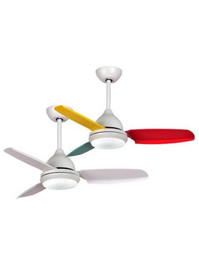 Ανεμιστηρας Οροφης Λευκος με led φωσ 3 Λευκες και 3 Χρωματιστες Φτερωτες και Κοντρολ Φ107 dc 35w