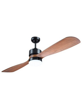 Ανεμιστηρας Οροφης Μαυρος με 2 Ξυλινες Φτερωτες Φ132 led φωσ 12w 4000k και Κοντρολ  35w dc Μοτερ