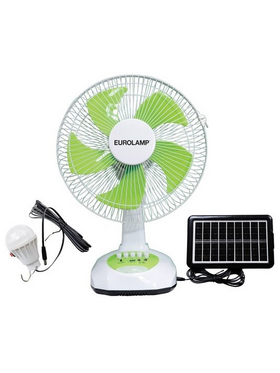 Ανεμιστηρας Επιτραπεζιος Λευκο-Πρασινο Φ34.5 10w Επαναφορτιζομενος με Ηλιακο Πανελ και Λαμπα