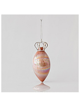 Γυαλινο Στολιδι, Ιριδιζον Ροζ, με Κορωνα, σετ 2τμχ, 6x14,8cm