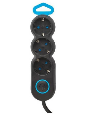 Πολυπριζο 3 Θεσεων με Καλωδιο Οβαλ και Διακοπτη 3x1,5mm 1,5m Μαυρο με Προστασια Επαφων