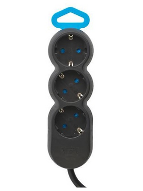 Πολυπριζο 3 Θεσεων με Καλωδιο Οβαλ 3x1,5mm 1,5m  Μαυρο με Προστασια Επαφων