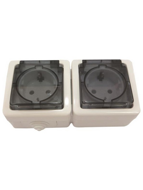 Πριζα Εξωτερικη Σουκο Διπλη με Καπακι Λευκη Ιp54