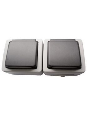 Πριζα Σουκο Διπλη με Καπακι Γκρι Ιp54