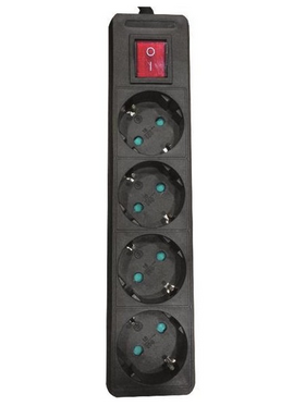 Πολυπριζο 4 Θεσεων με Καλωδιο και Διακοπτη 3x1,5mm 1,5m Μαυρο με Προστασια Επαφων