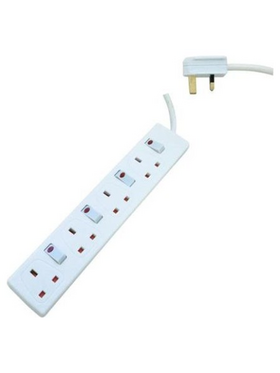 Πολυπριζο 4 Θεσεων uk με 4 Διακοπτες και Καλωδιο 3m 3x1,25mm με Προστασια Επαφων