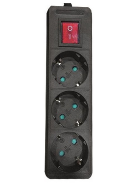 Πολυπριζο 3 Θεσεων με Καλωδιο και Διακοπτη 3x1,5mm 1,5m Μαυρο με Προστασια Επαφων