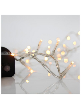Σειρα, 100 led 3mm, 31v Μετασχηματιστη, 8 Προγραμματα & Μνημη, Διαφανο Καλωδιο, Θερμο Λευκο Led, ανα 5cm, Προεκταση Παροχης 3m, Ιρ44