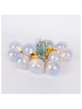 Σειρα 10 led Διακοσμητικeς Μπαλες με Ασημι Υφασμα , Μπαταριας 3χαα, Timer, Θερμο Λευκο Led, Διαφανο pvc Καλωδιο, Προεκταση Παροχης 30cm, Ip20