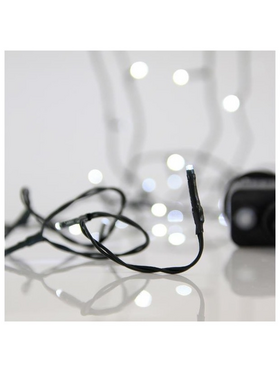 Σειρα, 100 led 3mm, 31v Μετασχηματιστη, 8 Προγραμματα & Μνημη, Πρασινο pvc Καλωδιο, Λευκο Led, ανα 5cm, Προεκταση Παροχης 3m, Ιρ44