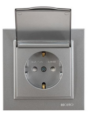 Πριζα Σουκο Καπακι 16a Κουμπωτος με Παιδικη Προστασια Ασημι