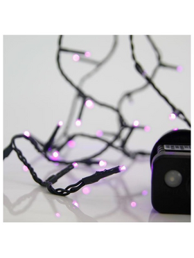 Σειρα, 100 led 3mm, 31v Μετασχηματιστη, 8 Προγραμματα & Μνημη, Πρασινο pvc Καλωδιο, μωβ Led, ανα 5cm, Προεκταση Παροχης 3m, Ιρ44