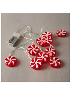 Σειρα, 10 led 5mm, me Διακοσμητικα Ζαχαρωτα, Μπαταριας 2xaa, Timer, Διαφανο pvc Καλωδιο, Θερμο Λευκο Led, ανα 15cm, Προεκταση Παροχης 30cm, Ip20