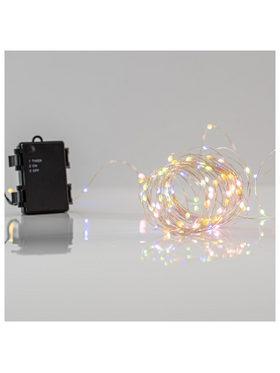 Σειρα, 50 led 5mm, Μπαταριας 3xaa, 11 Προγραμματα & Μνημη, Χρονοδιακοπτης, Ασημι Χαλκινο Καλωδιο, Χρωματιστο Opal & Θερμο Λευκο led ana 10cm, Προεκταση Παροχης 10cm, Ip44