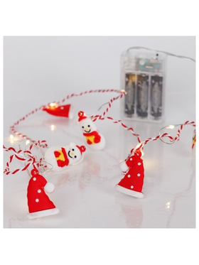 Σειρα, 20 Mini Led, Σκουφος & Χιονανθρωπος, Μπαταριας 3xaa, Χρονοδιακοπτη, Κοκκινο & Λευκο Χαλκινο Καλωδιο, Θερμο Λευκο Led, ανα 10cm, Προεκταση Παροχης 30cm, Ip20