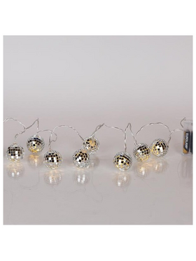 Σειρα, 10 led 5mm, με Disco Μπαλιτσες, Μπαταριας 3xaa, Timer, Διαφανο pvc Καλωδιο, Θερμο Λευκο Led, ανα 15cm, Προεκταση Παροχης 30cm, Ip20