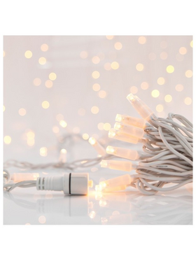 Σειρα, 100 led 5mm, 230v, 2 Επεκτασεις εωσ 9 Σετ, Λευκο Καουτσουκ Καλωδιο, Θερμο Λευκο Led, ανα 10cm, Χωρις Παροχη, Ιρ65